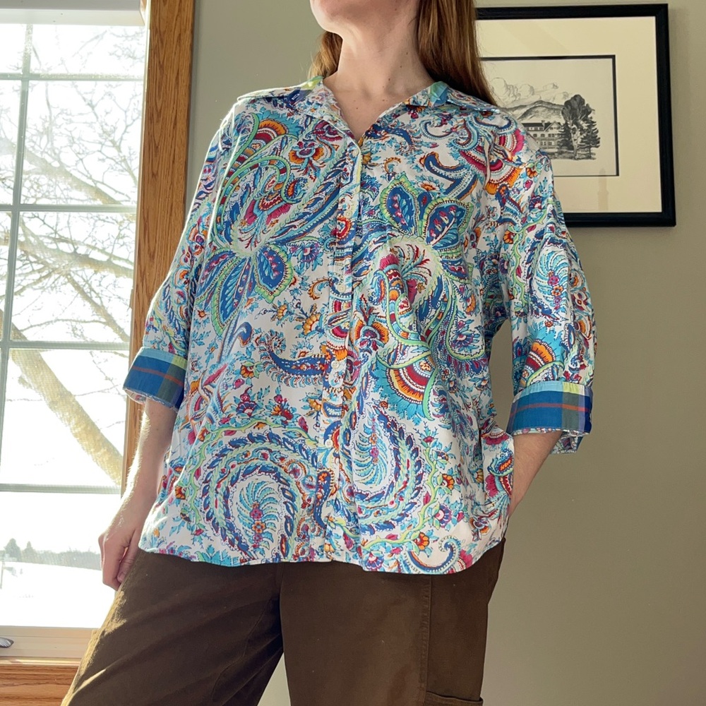 Chaps Paisley Button-Up Shirt Blouse Women’s Size 2X Plus Size Boho - Picture 8 of 16